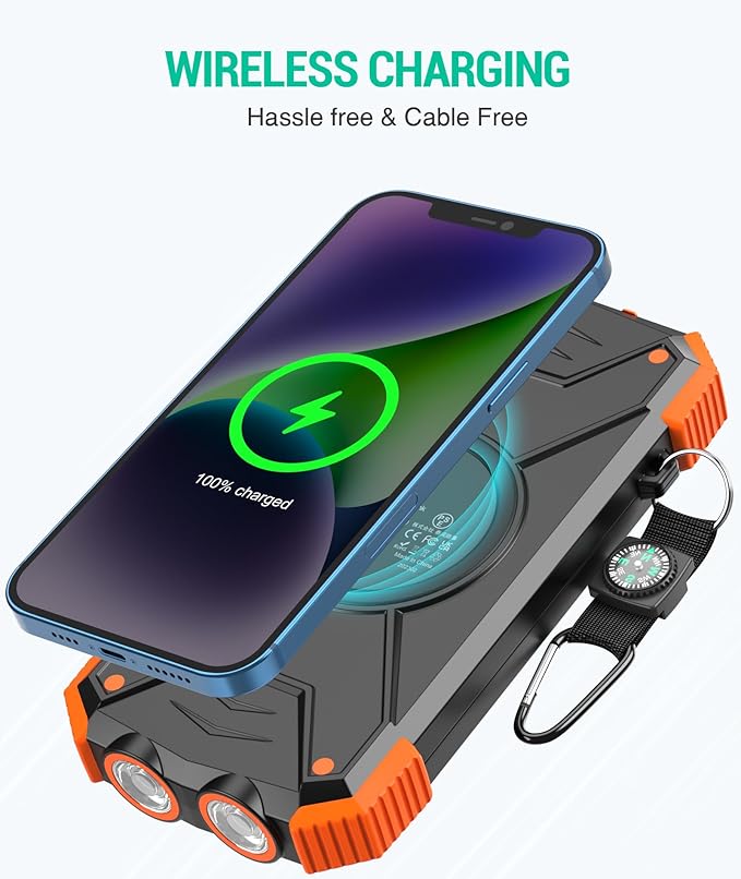 Waterproof/Shockproof/Dustproof Solar Power Bank 10,000mAh, Portable Wireless Charger