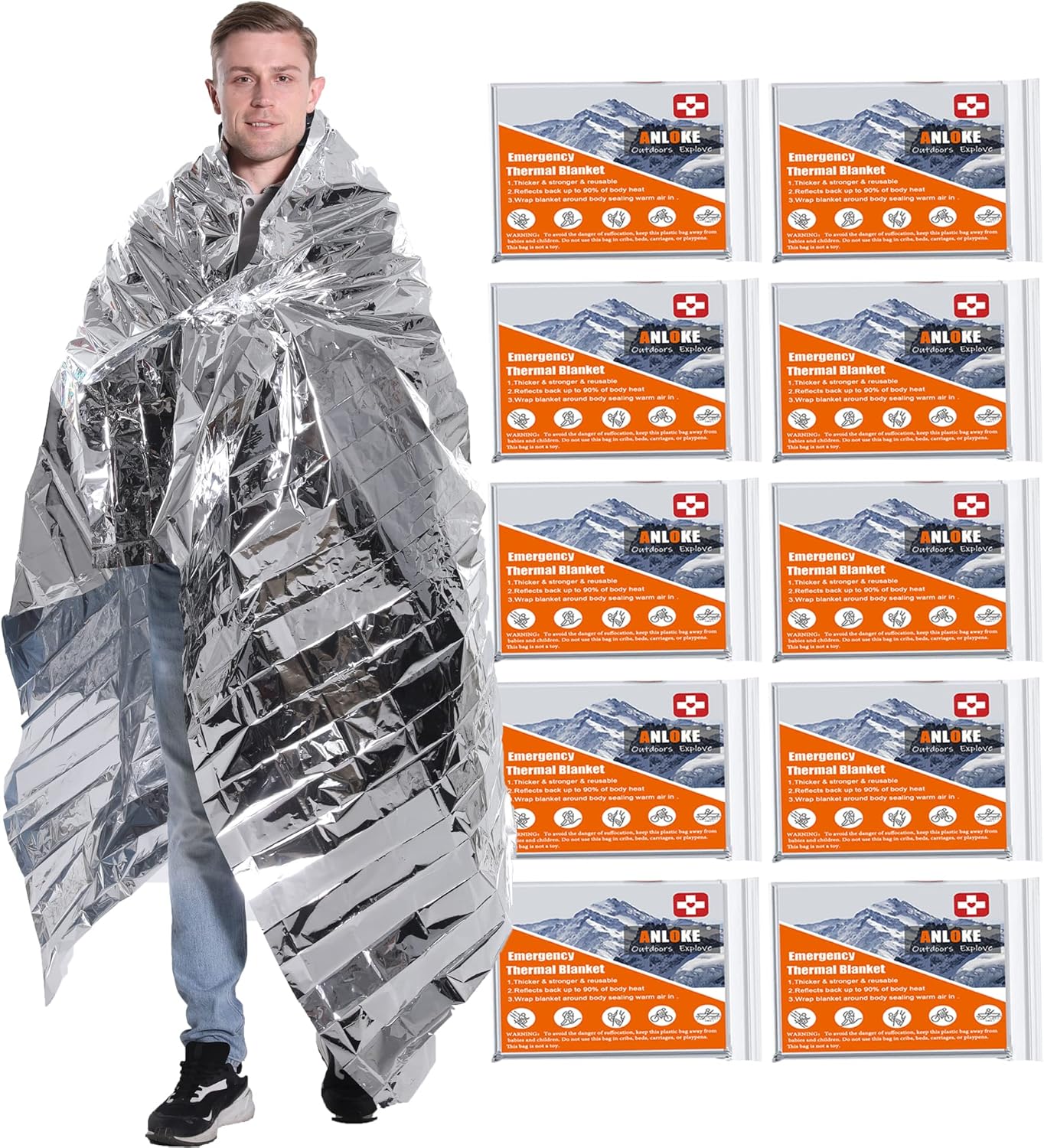 Emergency Blankets Mylar Thermal Blanket (10 Pack)